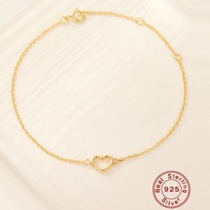 3/$35 18K Gold Plated 925 Real Sterling Silver Heart Shape Chain Bracelet